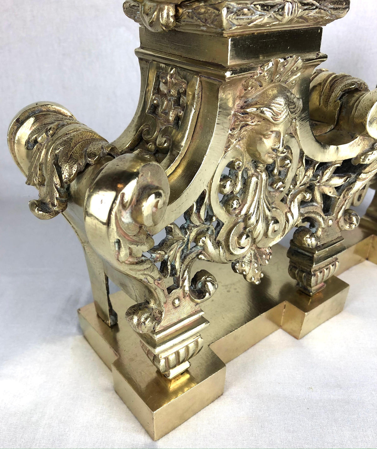 18th Century French Louis XVI Gilded Bronze Fireplace Chenets or Urn Andirons — detail 7