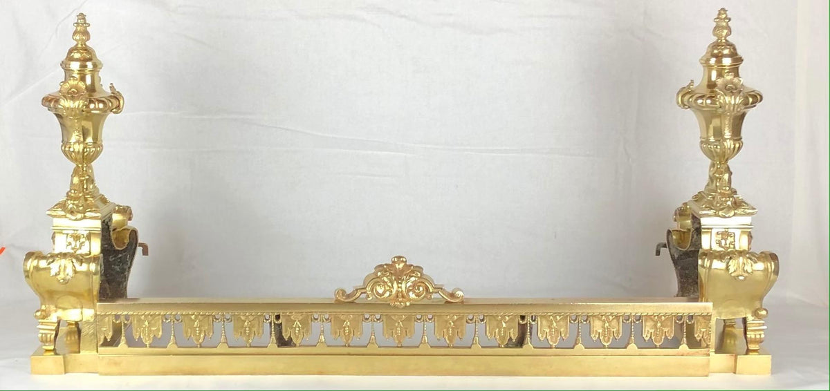 18th Century French Louis XVI Gilded Bronze Fireplace Chenets or Urn Andirons — detail 2