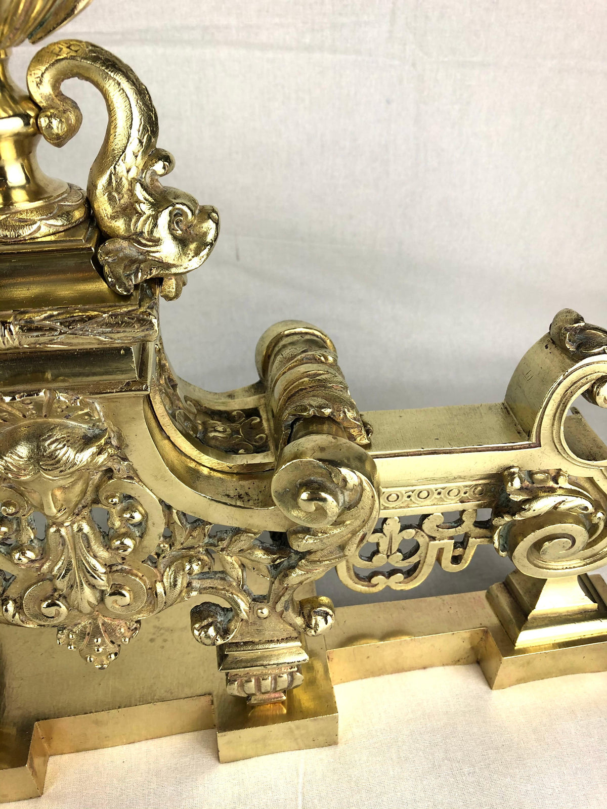 18th Century French Louis XVI Gilded Bronze Fireplace Chenets or Urn Andirons — detail 14