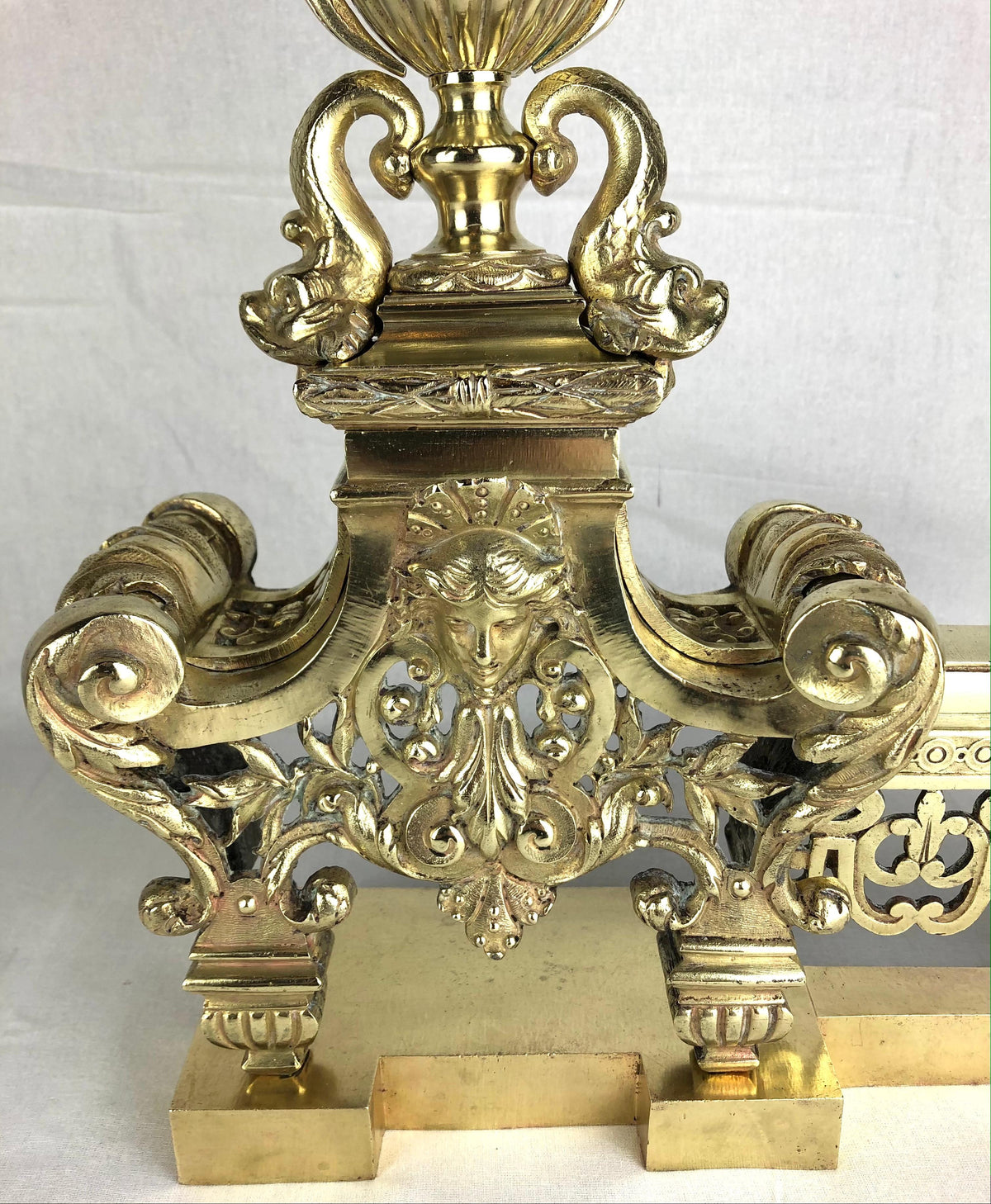18th Century French Louis XVI Gilded Bronze Fireplace Chenets or Urn Andirons — detail 5