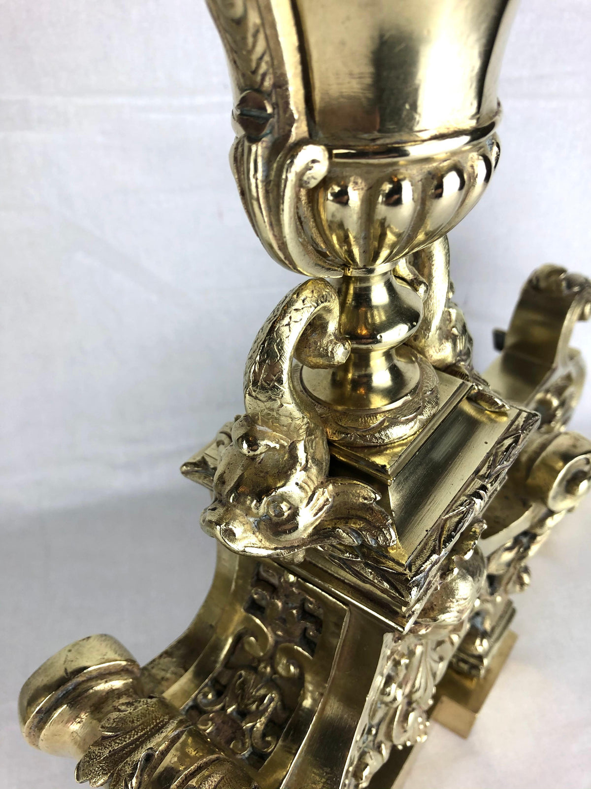 18th Century French Louis XVI Gilded Bronze Fireplace Chenets or Urn Andirons — detail 15