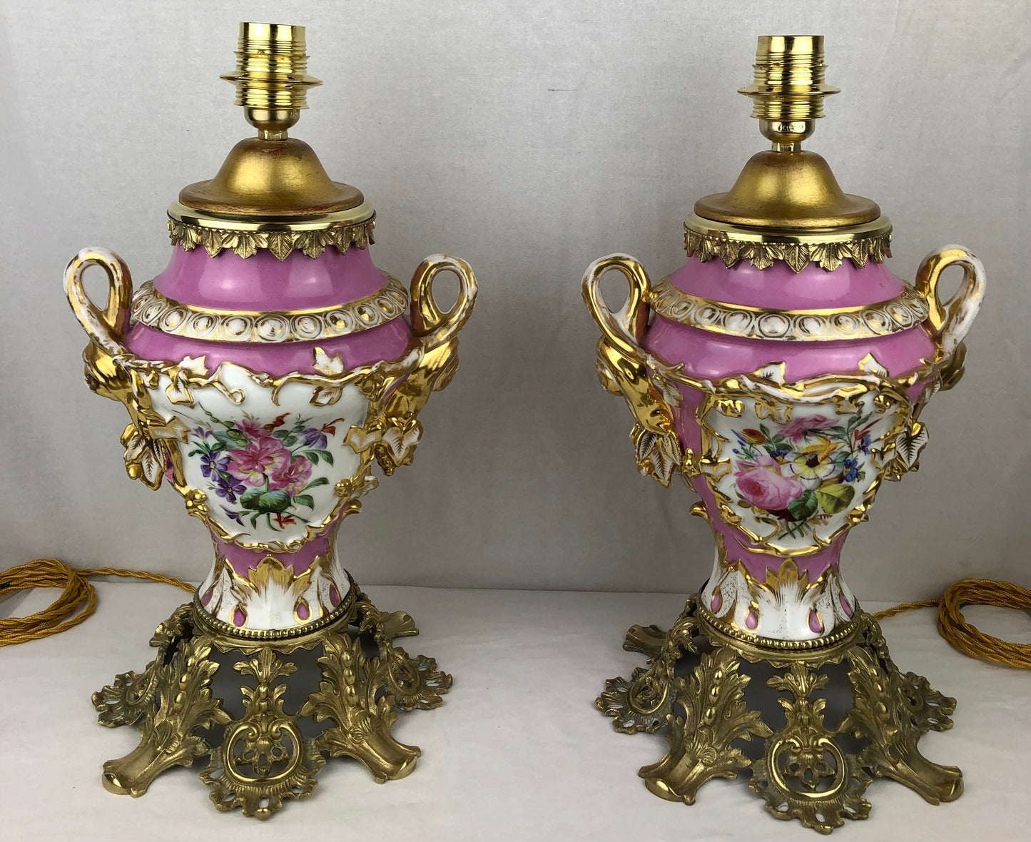 Pair of 19th Century Porcelain Ormolu Mounted Table Lamps by Sevres — detail 6