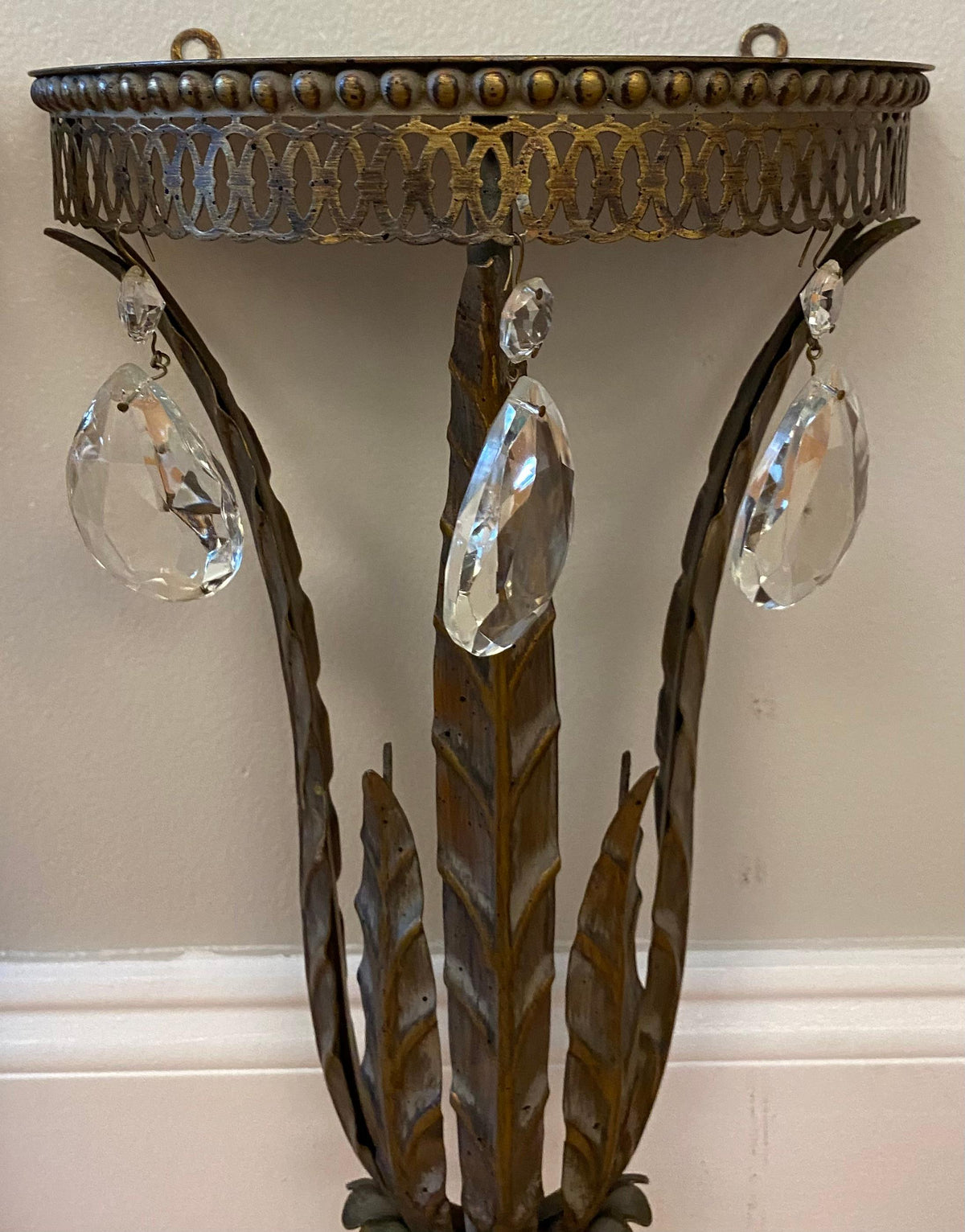 Pair of Italian Metal & Crystal Wall Brackets Shelves — detail 4