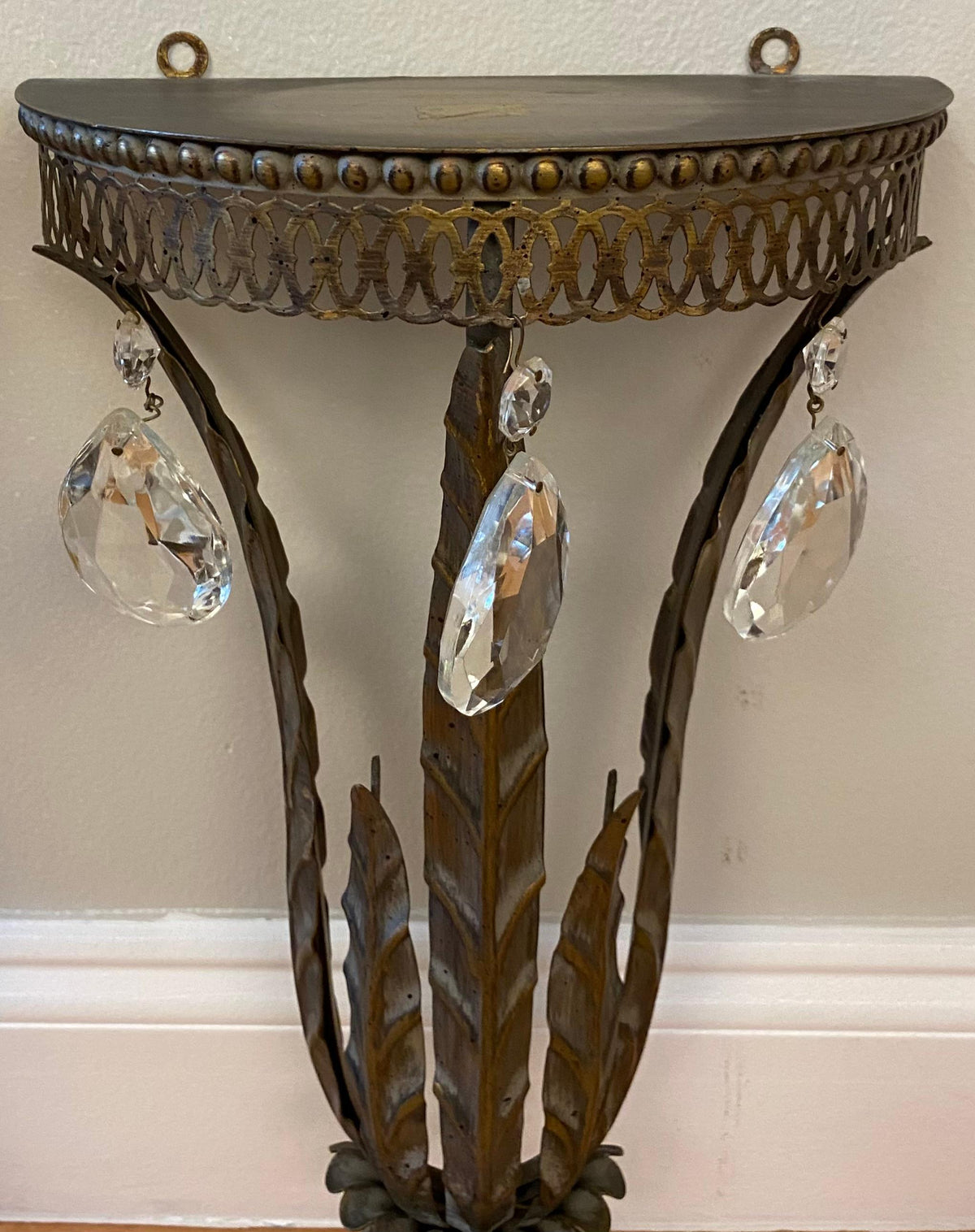 Pair of Italian Metal & Crystal Wall Brackets Shelves — detail 5