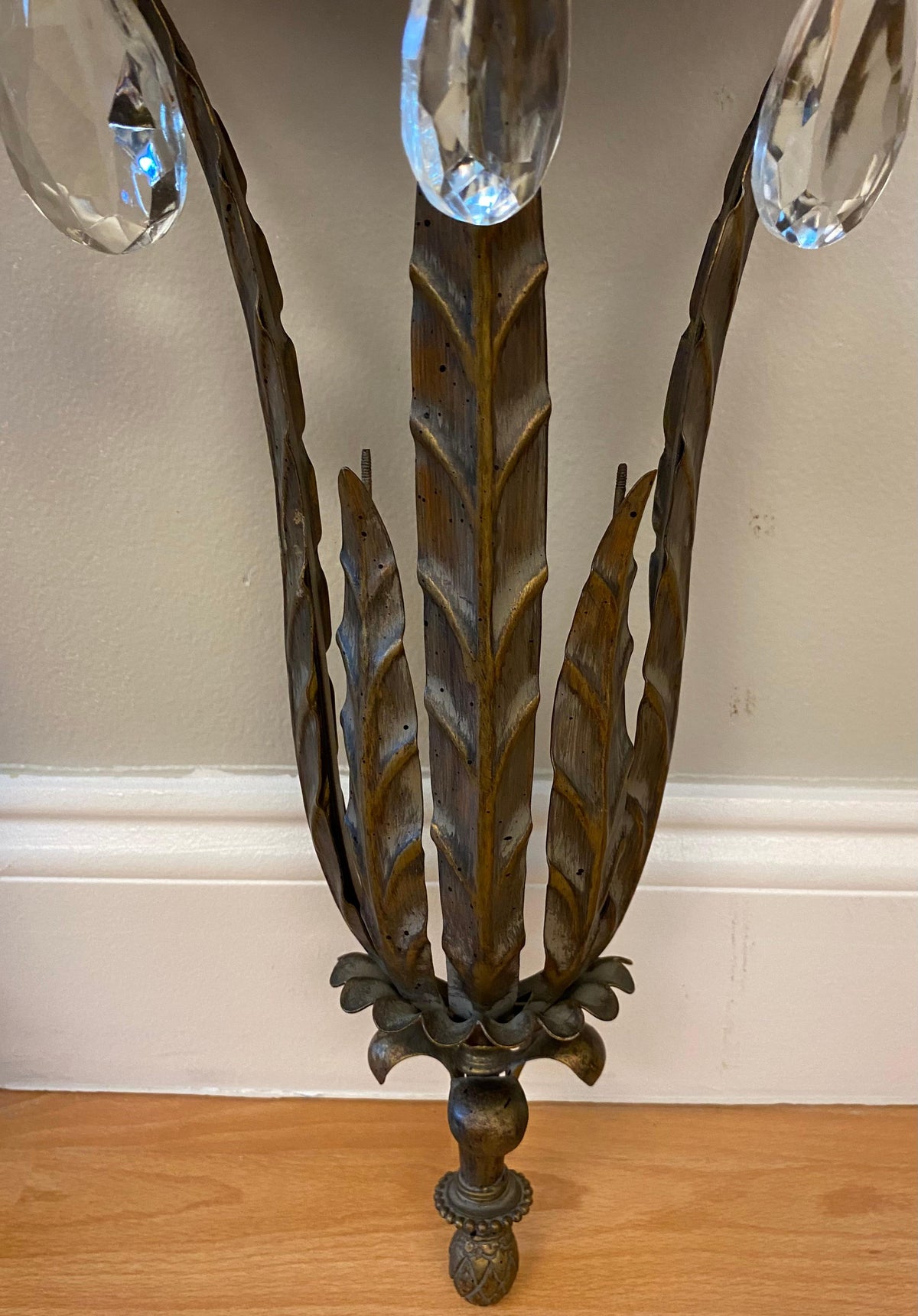 Pair of Italian Metal & Crystal Wall Brackets Shelves — detail 6