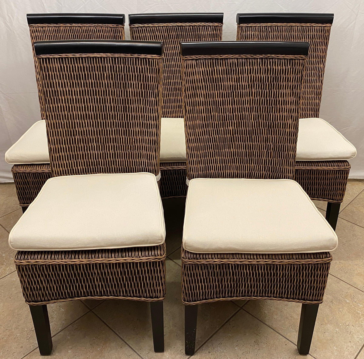 Rattan Patio Furniture Set, Glass Top Table and 5 Chair Set, Wicker Dining Set — detail 2