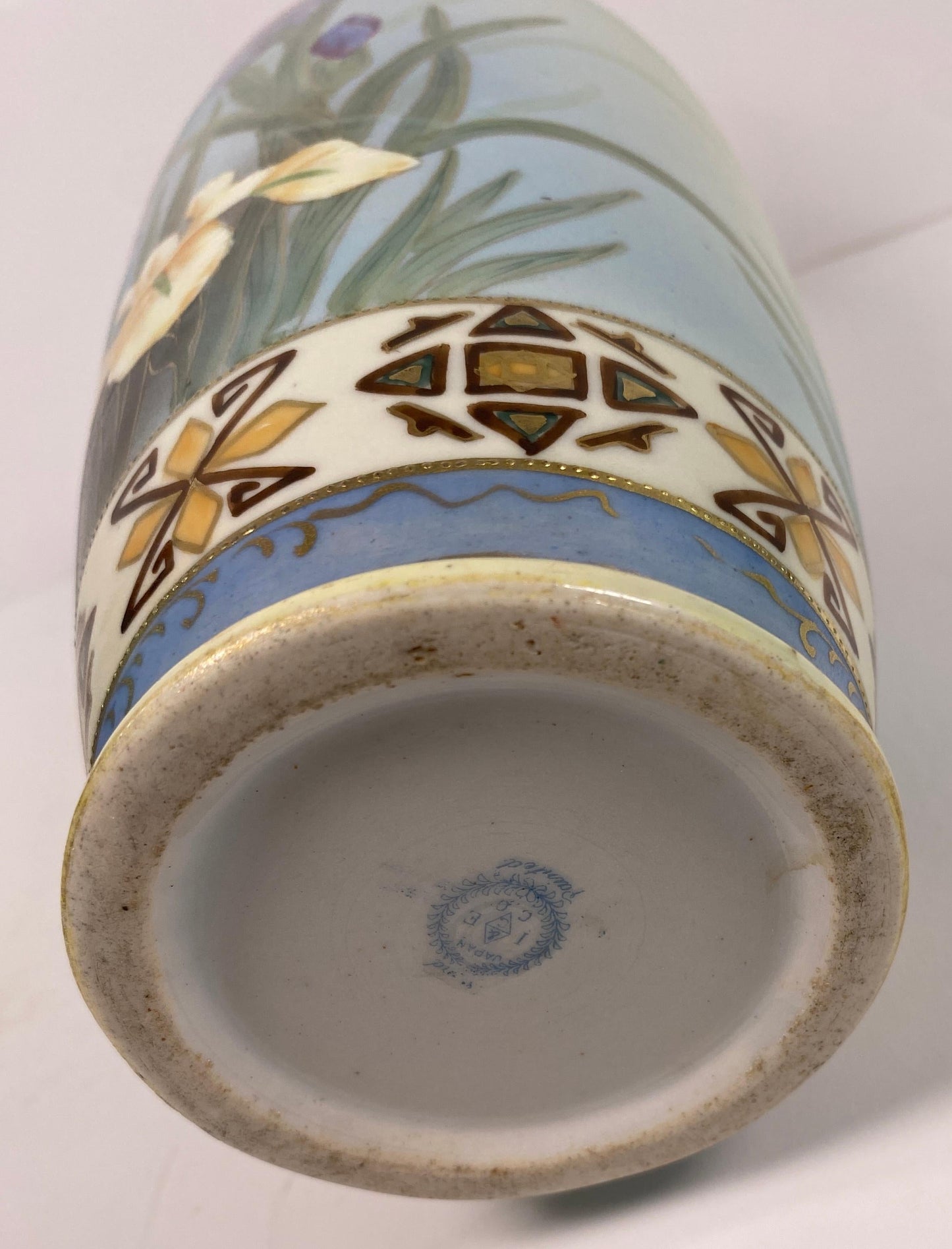 Antique Japanese Hand-Painted Porcelain Vase with Birds & Iris Flowers — detail 5