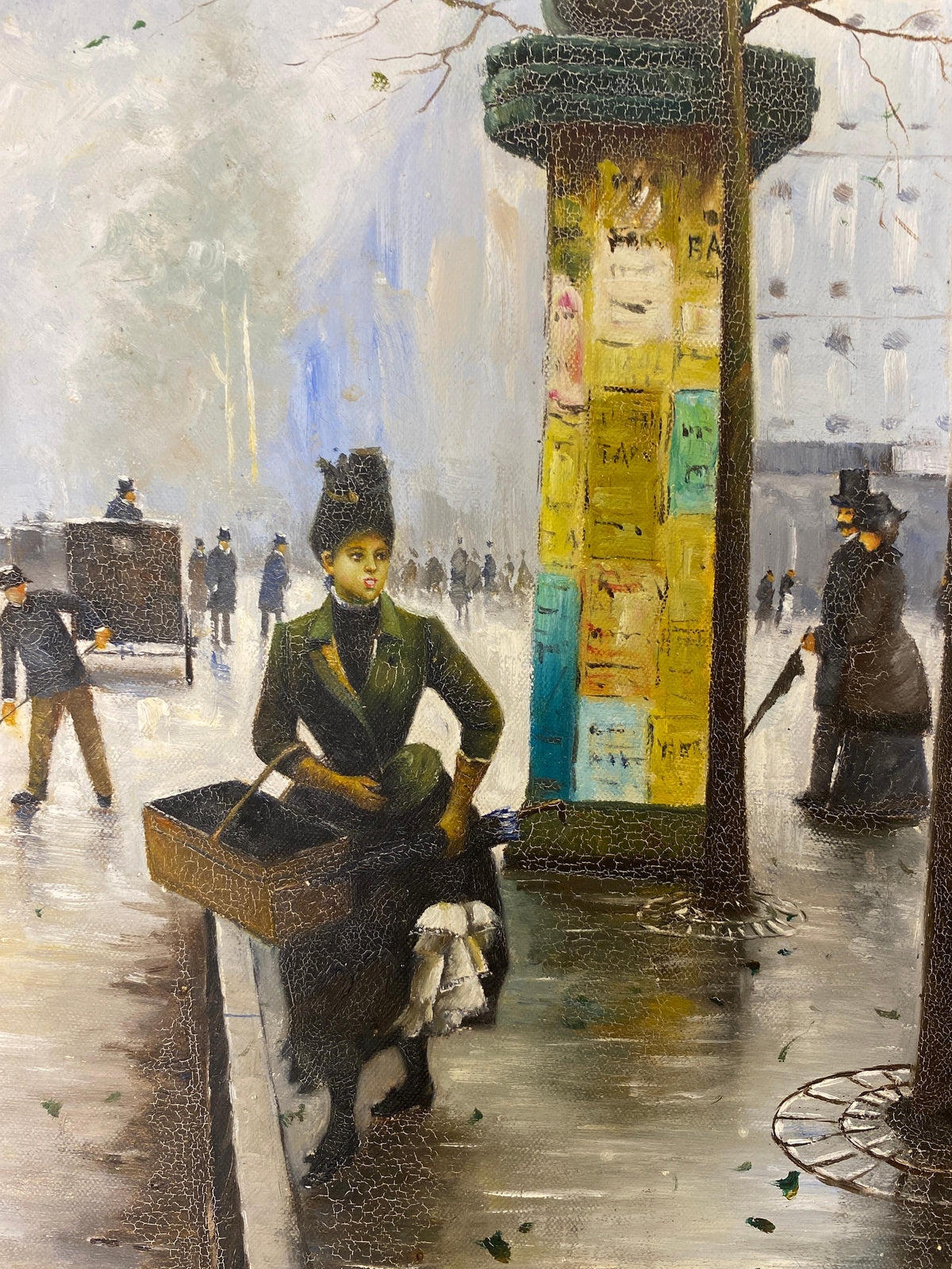Color Print depicting Parisian Street Scene, Paris France City & Metro Station — detail 3