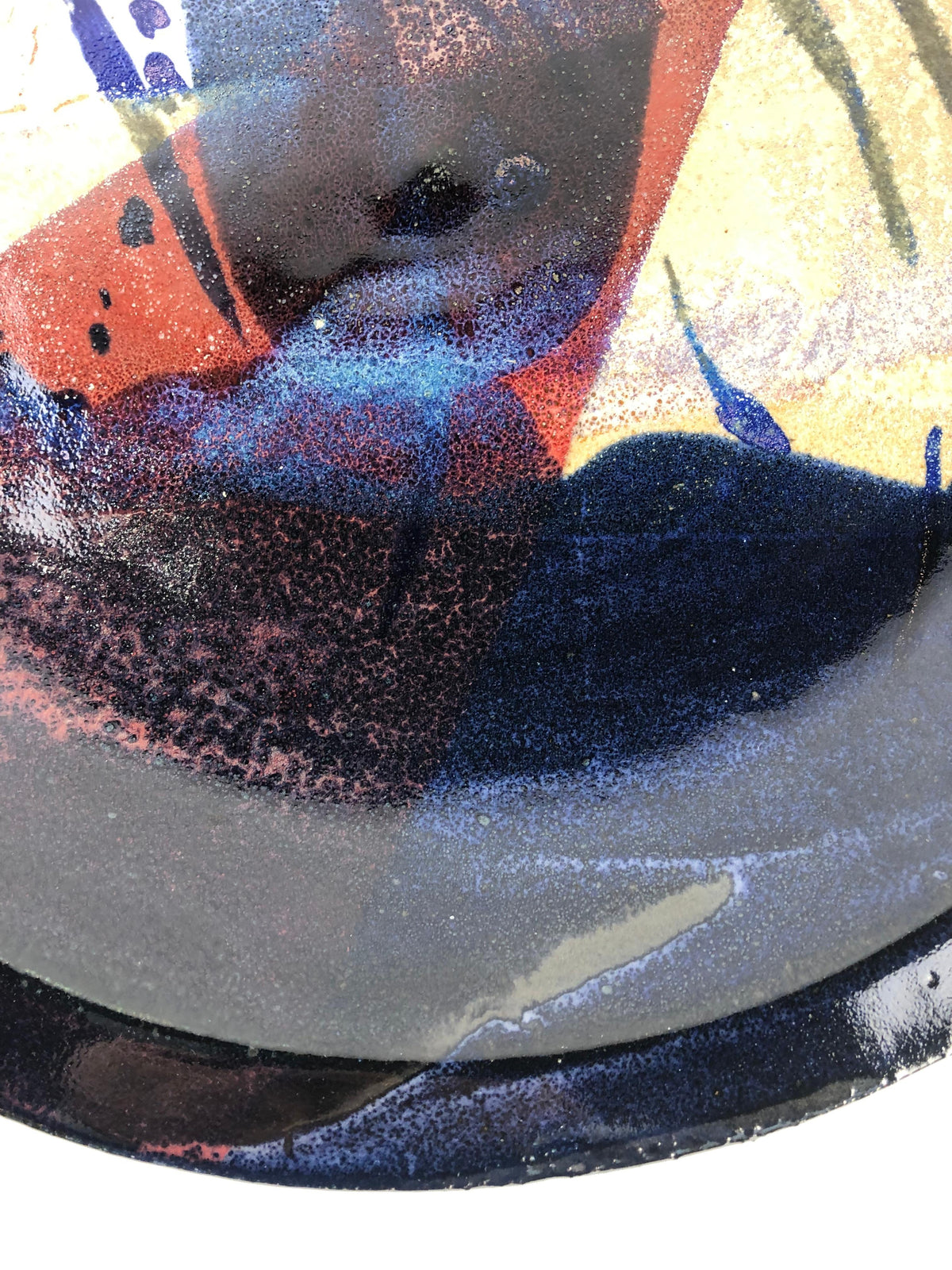 Large Green Blue Red Japanese Style Raku Fired or Ceramic Decorative Bowl — detail 4