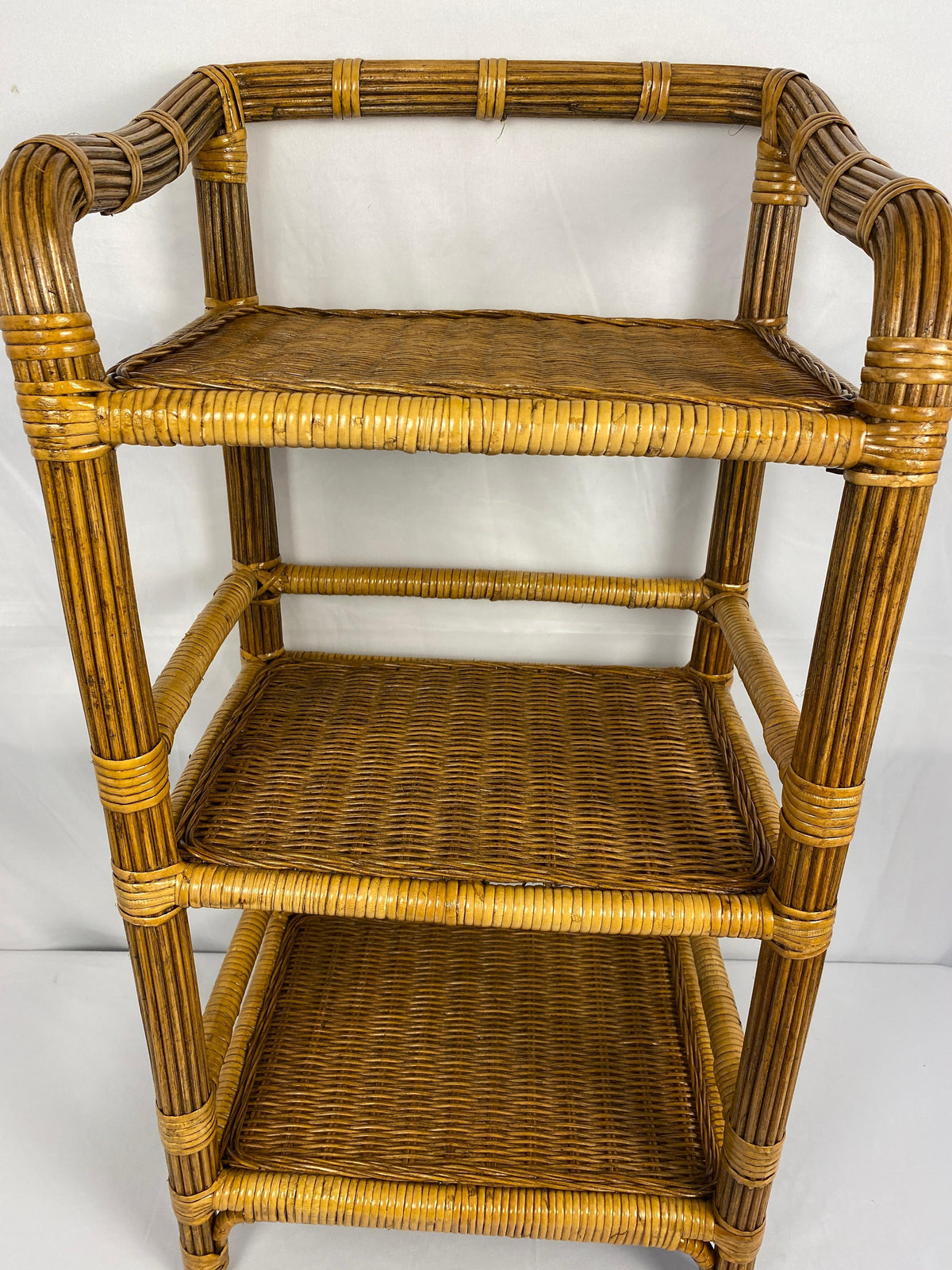 Vintage Rattan Side Table with 3 Shelves — detail 5