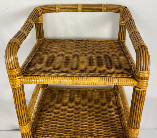 Vintage Rattan Side Table with 3 Shelves — detail 2