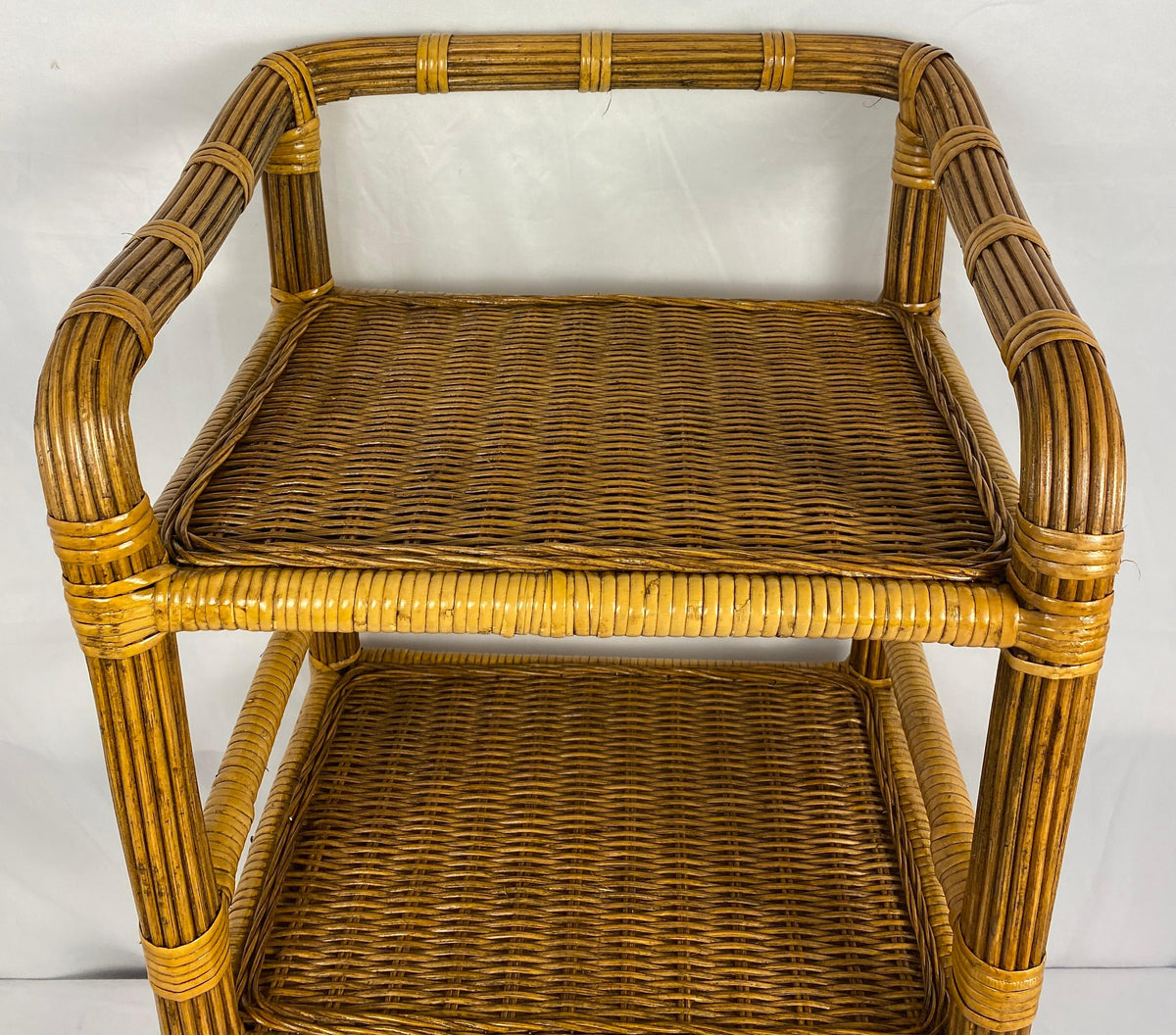 Vintage Rattan Side Table with 3 Shelves — detail 2