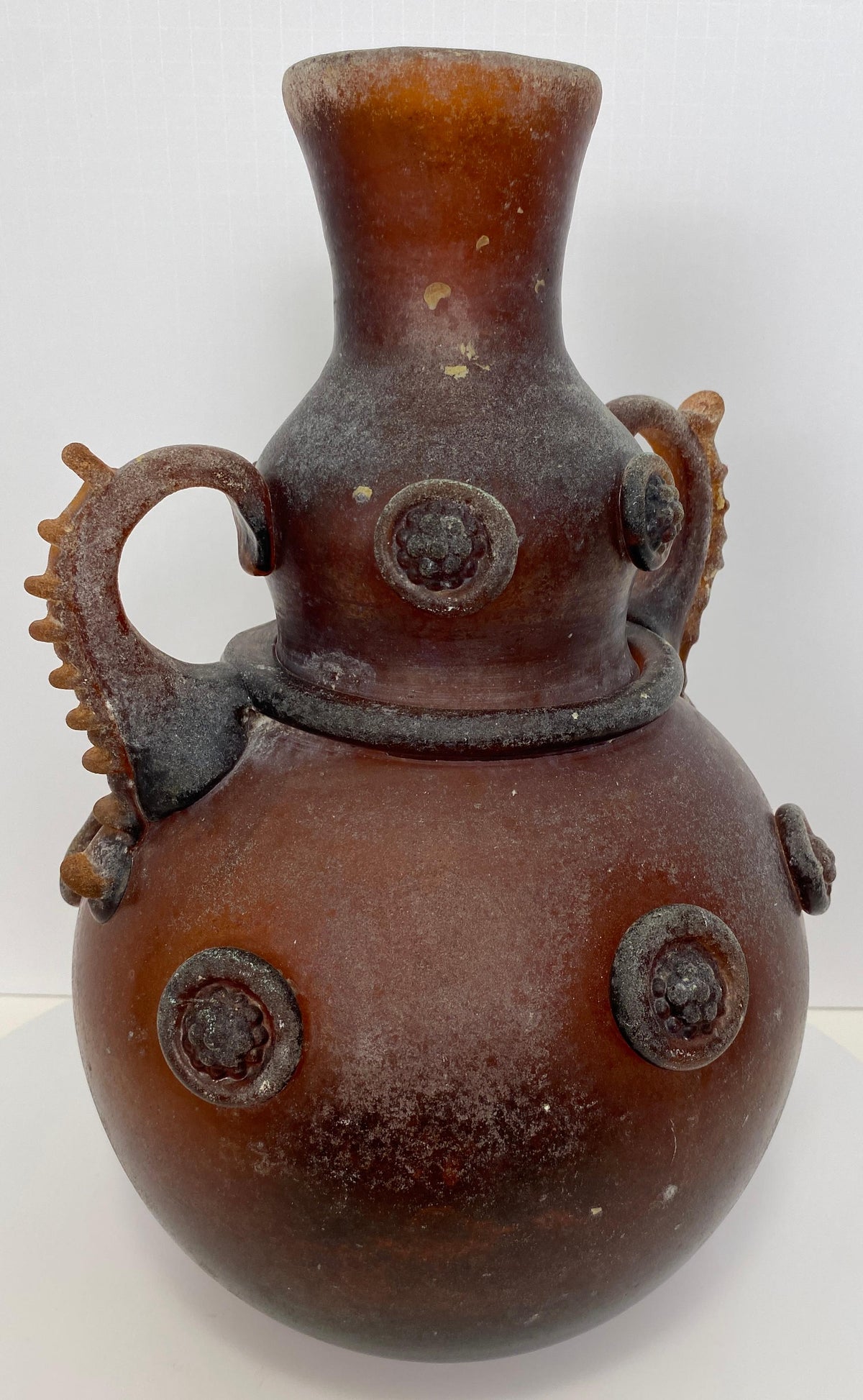 Art Deco Murano Art Glass Vase, Roman Revival Scavo Amphora with Applied Handles — detail 6