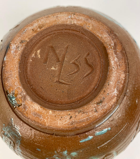 Round Mid-Century Ceramic Vase, Studio Pottery Vase Signed — detail 2