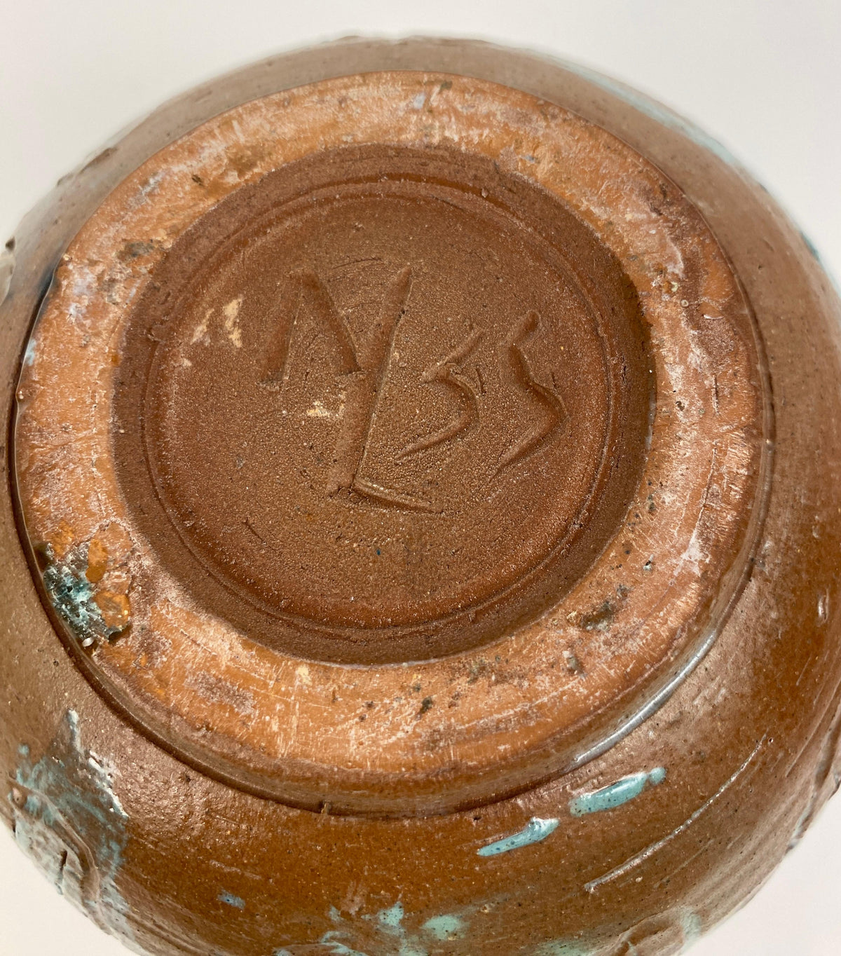 Round Mid-Century Ceramic Vase, Studio Pottery Vase Signed — detail 2