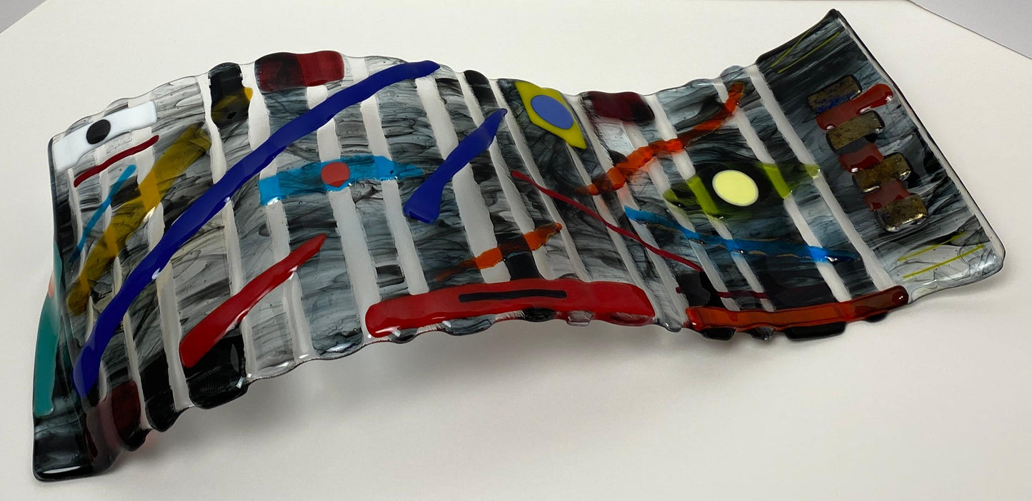 Abstract Sculpted Art Glass Centerpiece, Signed — detail 6