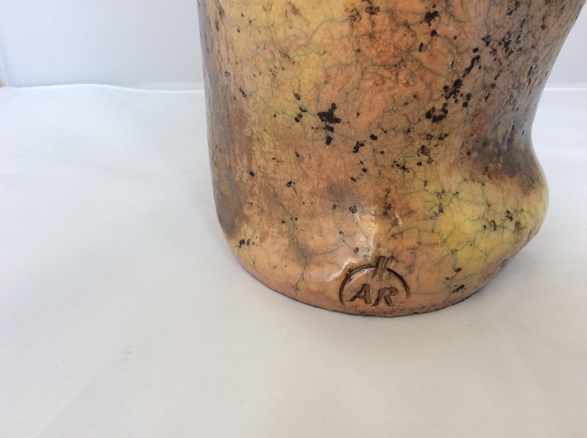 French Midcentury Sculpted Stoneware Vase, Neutral Brown — detail 4