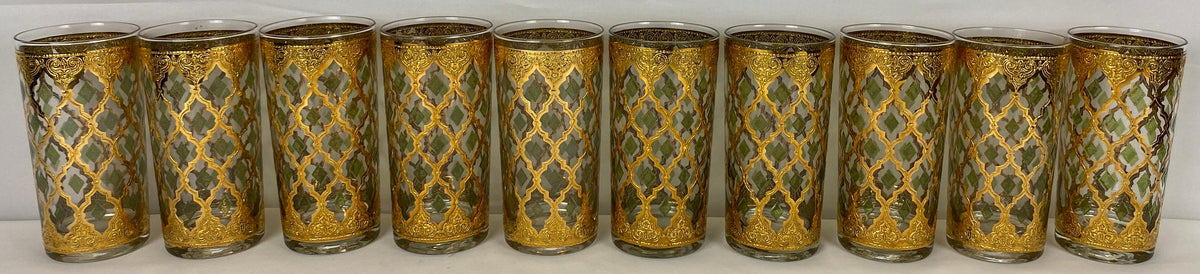 Set of 10 Vintage Culver Highball Glasses with 22-Karat Gold Valencia Design — detail 6