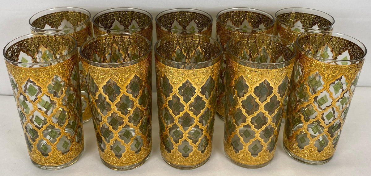 Set of 10 Vintage Culver Highball Glasses with 22-Karat Gold Valencia Design — detail 7