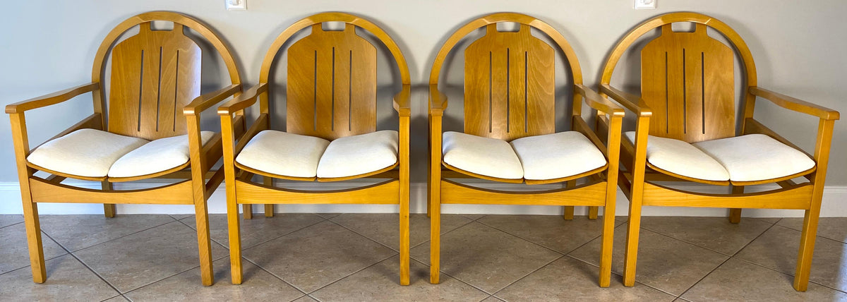 Pair of Modern Armchairs Beechwood + Fabric, Baumann Argos Lounge Chairs — detail 9