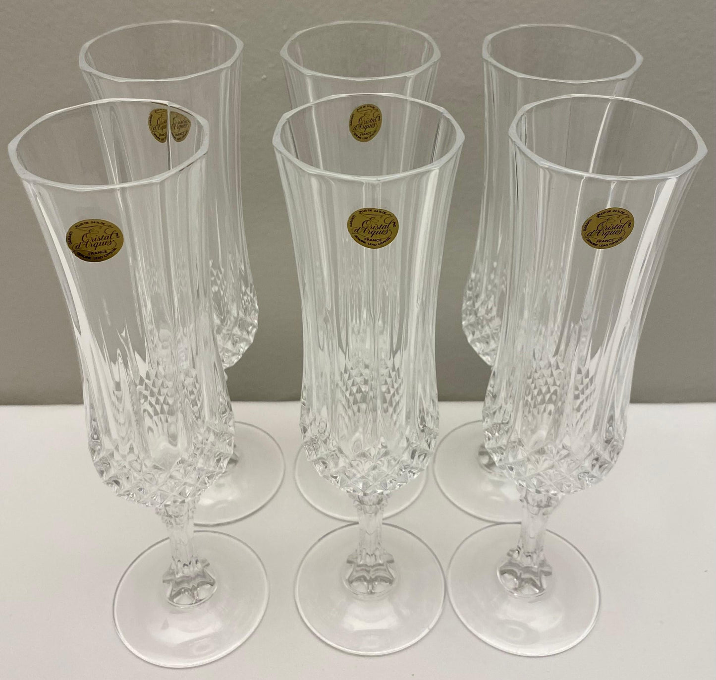 French Crystal Champagne Flutes, Set of 6 in Original Box — detail 6
