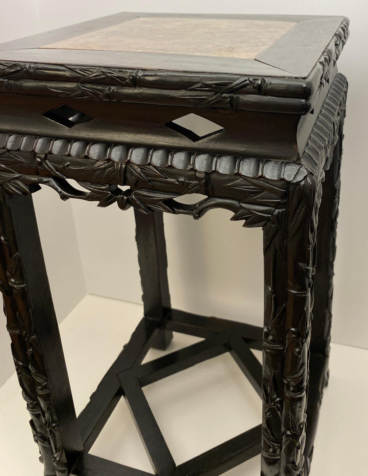 19th Century Hand Carved Chinese Side Table with Marble Top — detail 6