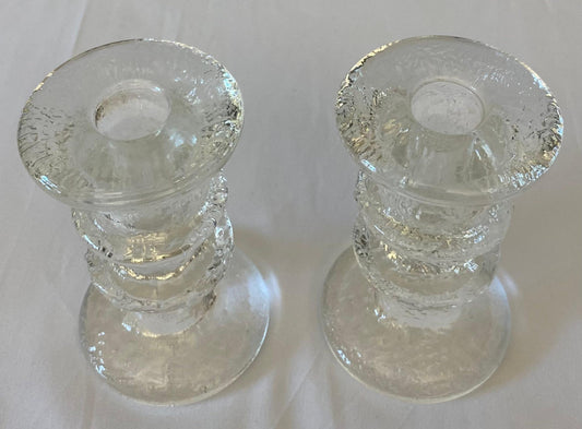 Pair of Small Crystal Candle Holders in the Style of Kosta Boda — detail 2
