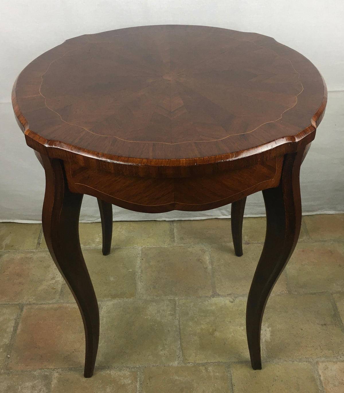 French Louis XV Style Walnut Marquetry End, Side or Cocktail Table — detail 8