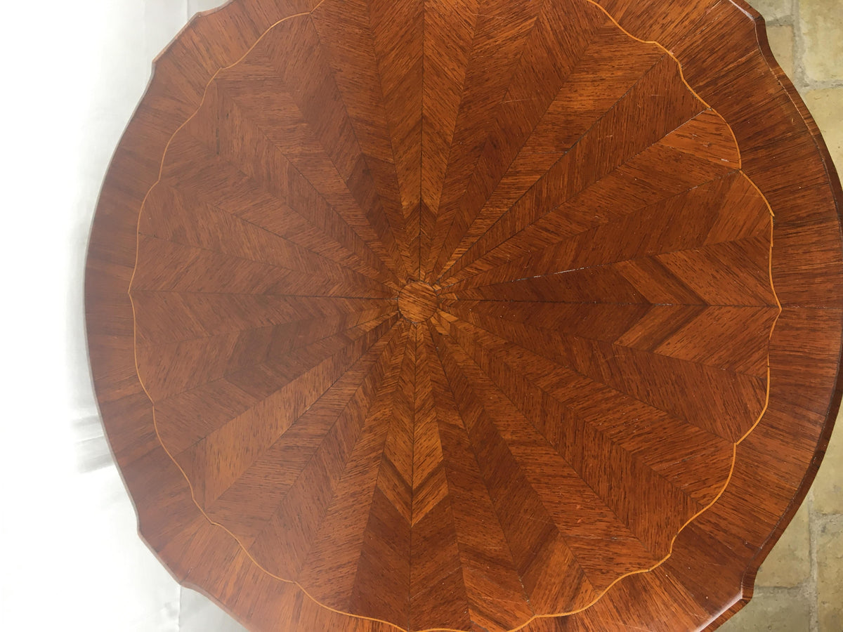 French Louis XV Style Walnut Marquetry End, Side or Cocktail Table — detail 2