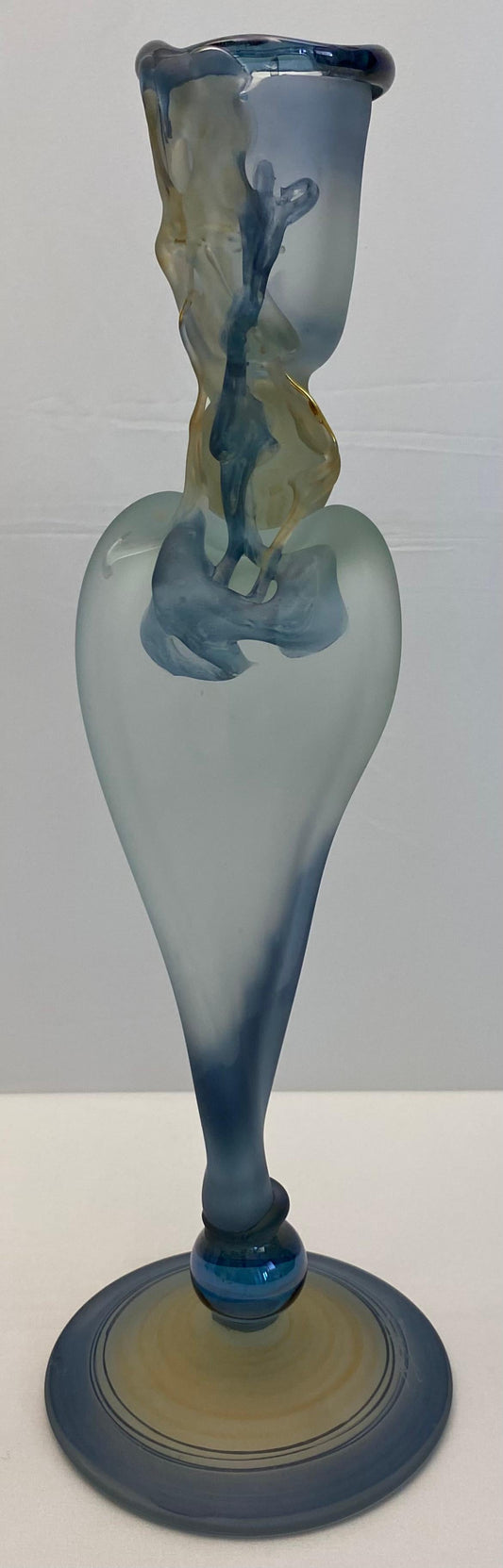 Crystal de Bayel Bacchus Erte Elite Etched Art Glass Trumpet Vase — detail 2