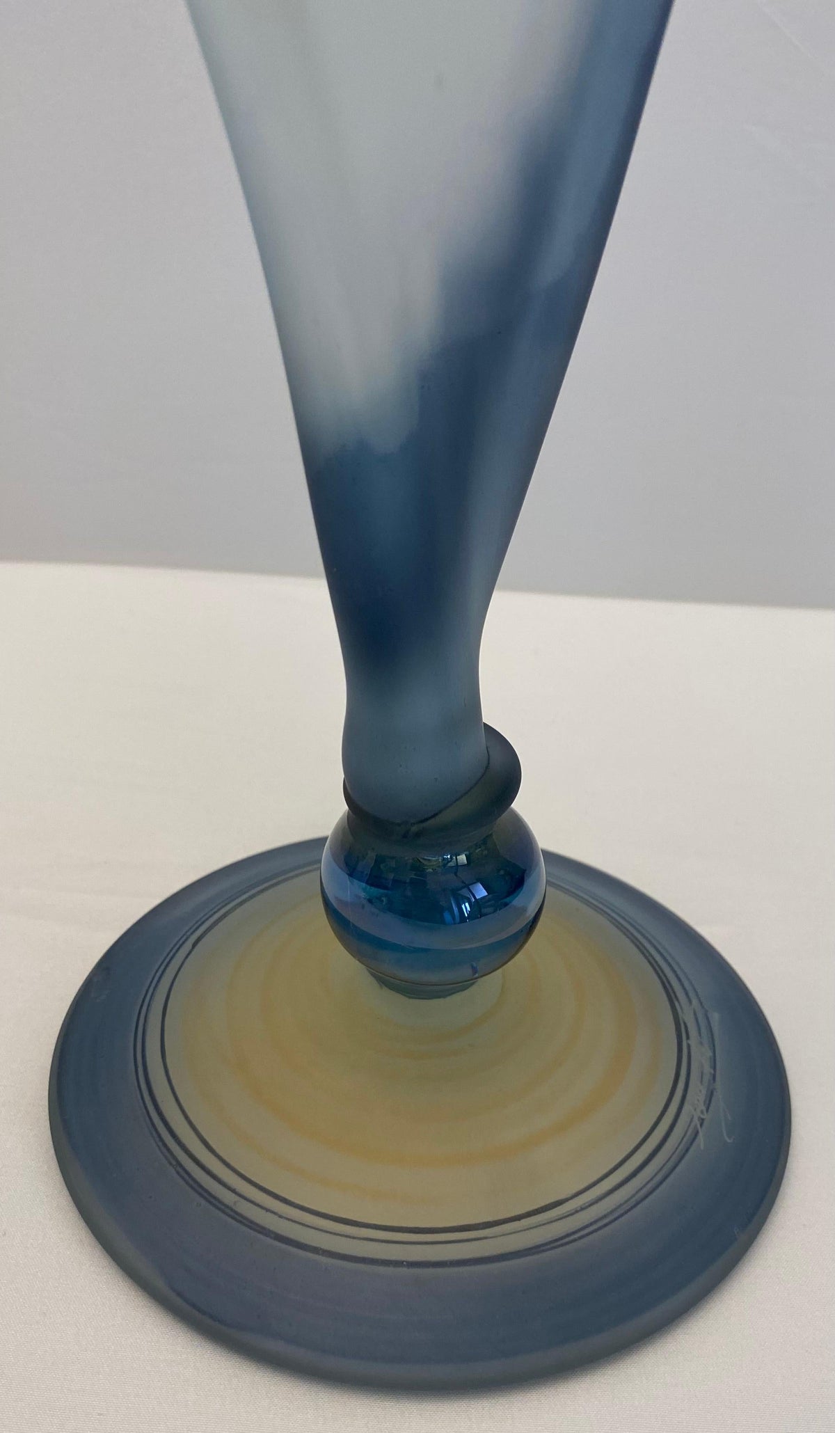 Crystal de Bayel Bacchus Erte Elite Etched Art Glass Trumpet Vase — detail 4