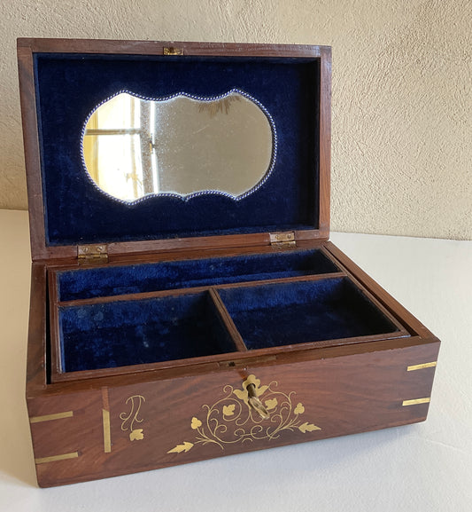 Large French Art Deco Wooden Jewelry Box with Marquetry Inlay — detail 2