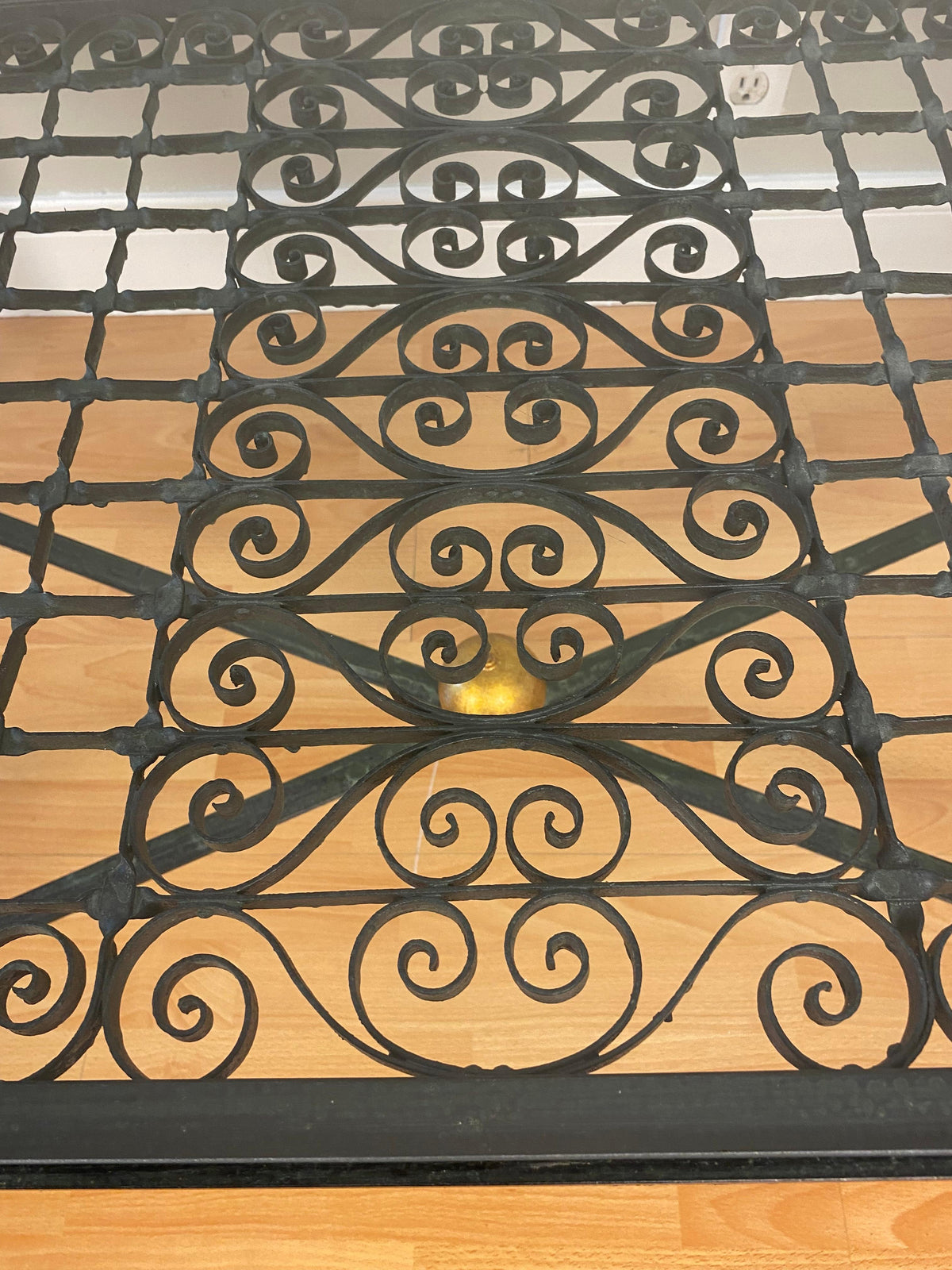 Decorative Wrought Iron Cocktail Coffee Table, Architectural Element Glass Top — detail 6