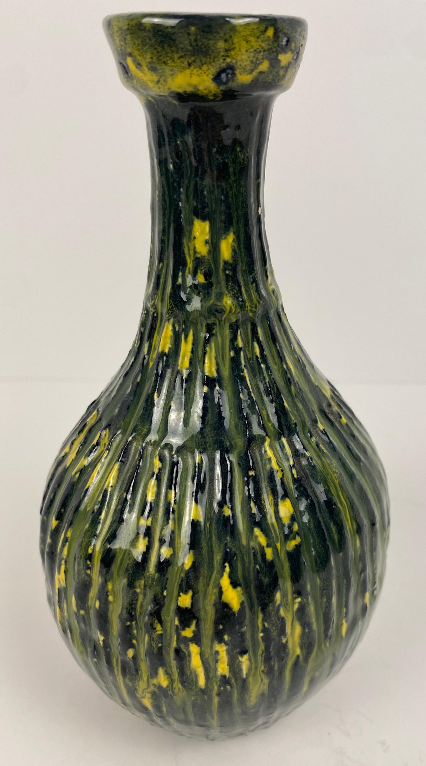 Murano Style Mid-20th Century Green & Yellow Glass Vase — detail 6