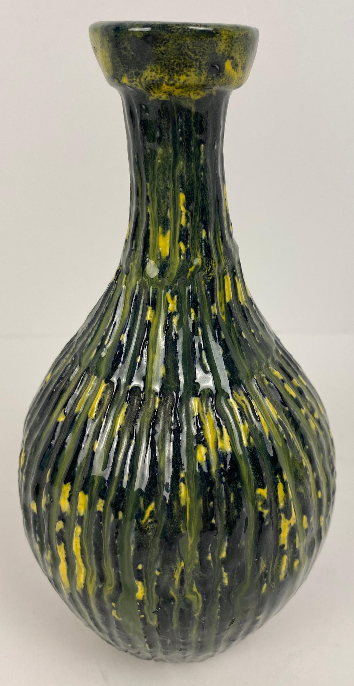 Murano Style Mid-20th Century Green & Yellow Glass Vase — detail 4