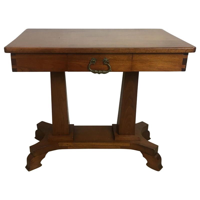 Antique American Arts and Crafts mahogany side table, exemplifying the movement's rectilinear form and exposed joinery