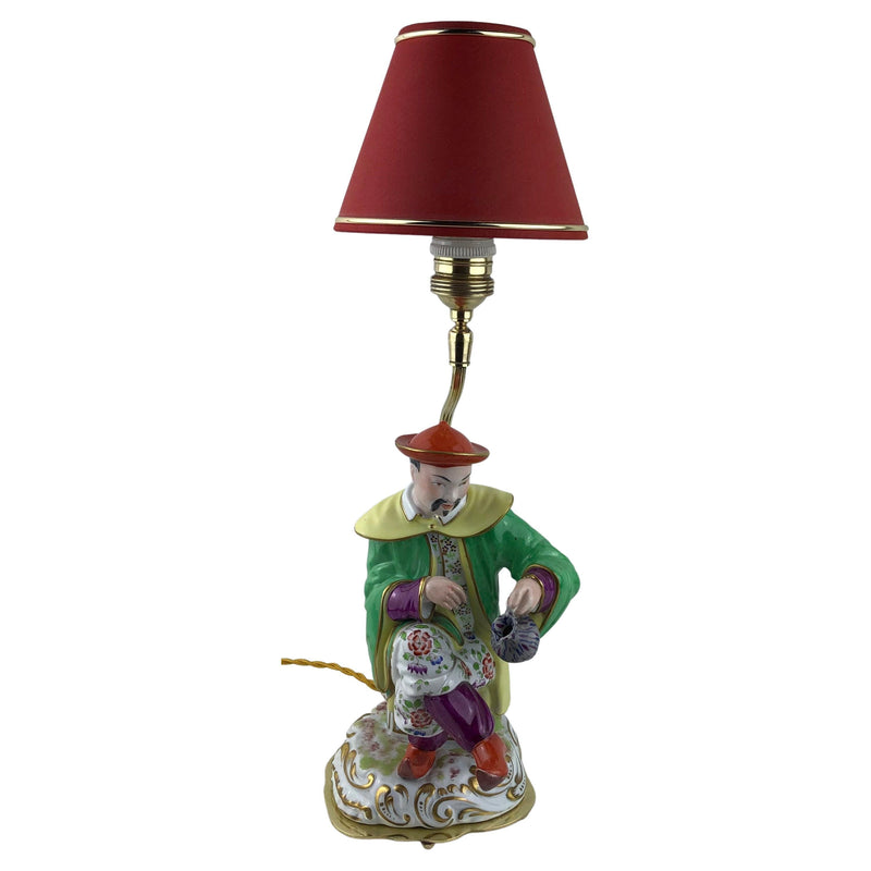 Hand-painted French porcelain table lamp in a chinoiserie motif, made in Paris