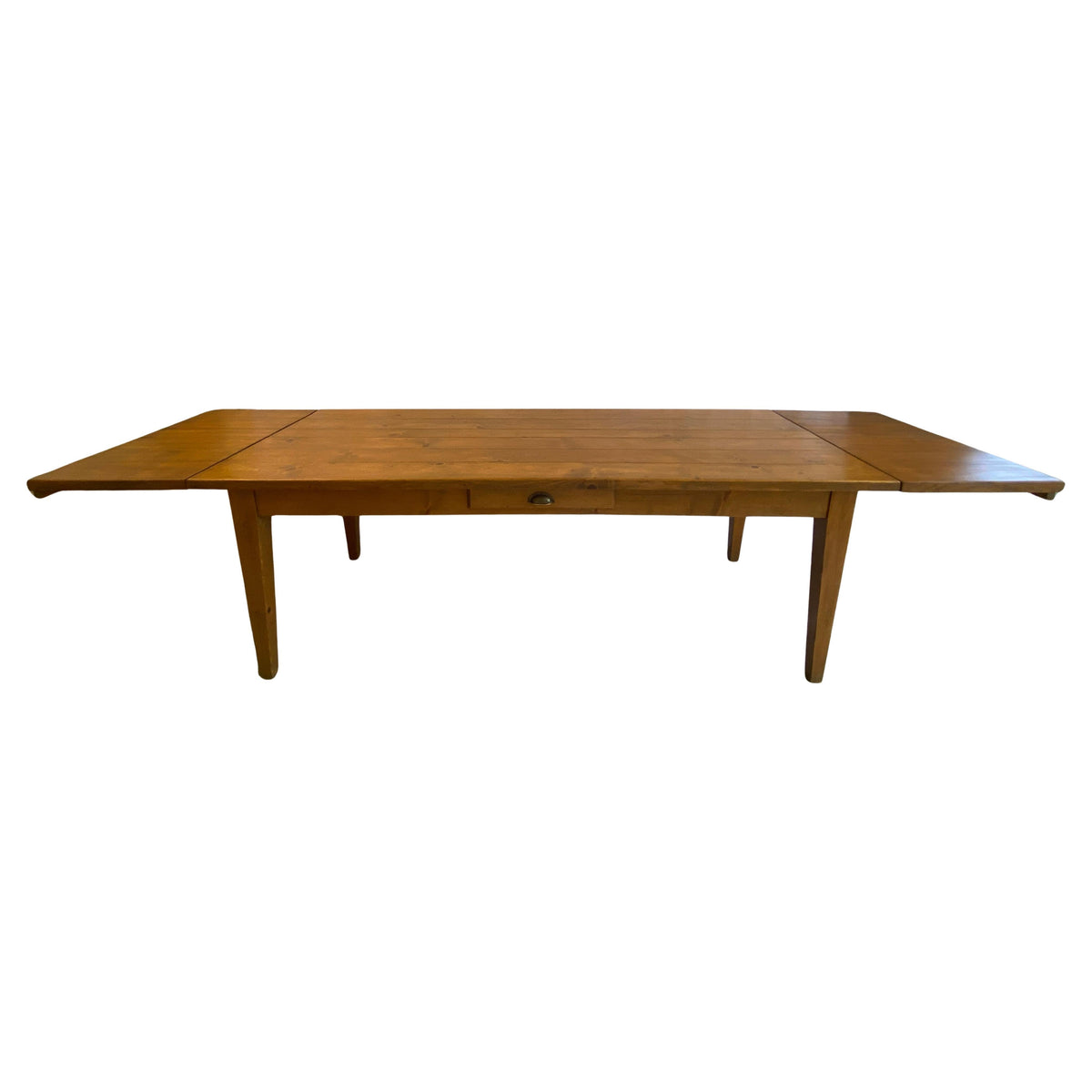 French Provincial style extendable farmhouse dining table with a center drawer