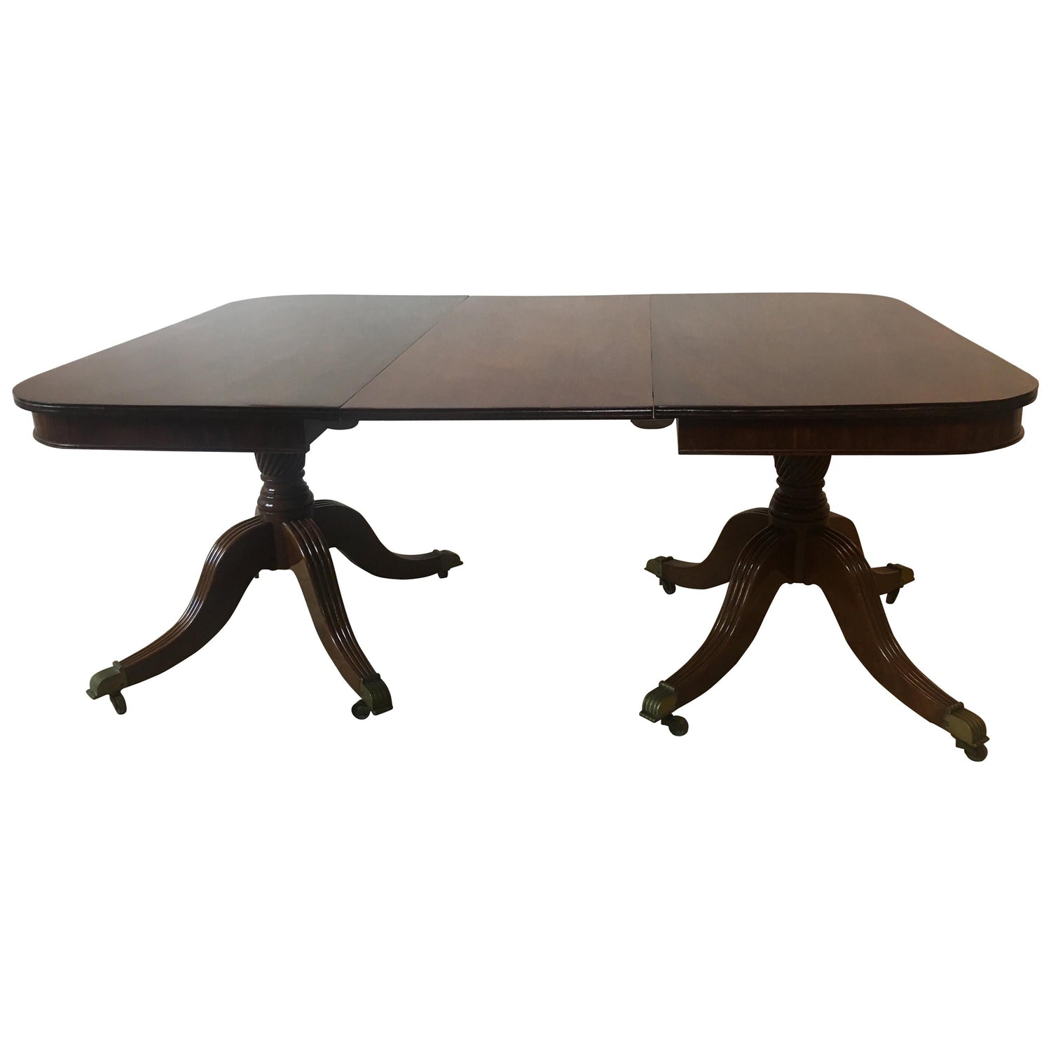 English antiques — 19th century Regency mahogany twin pedestal dining table