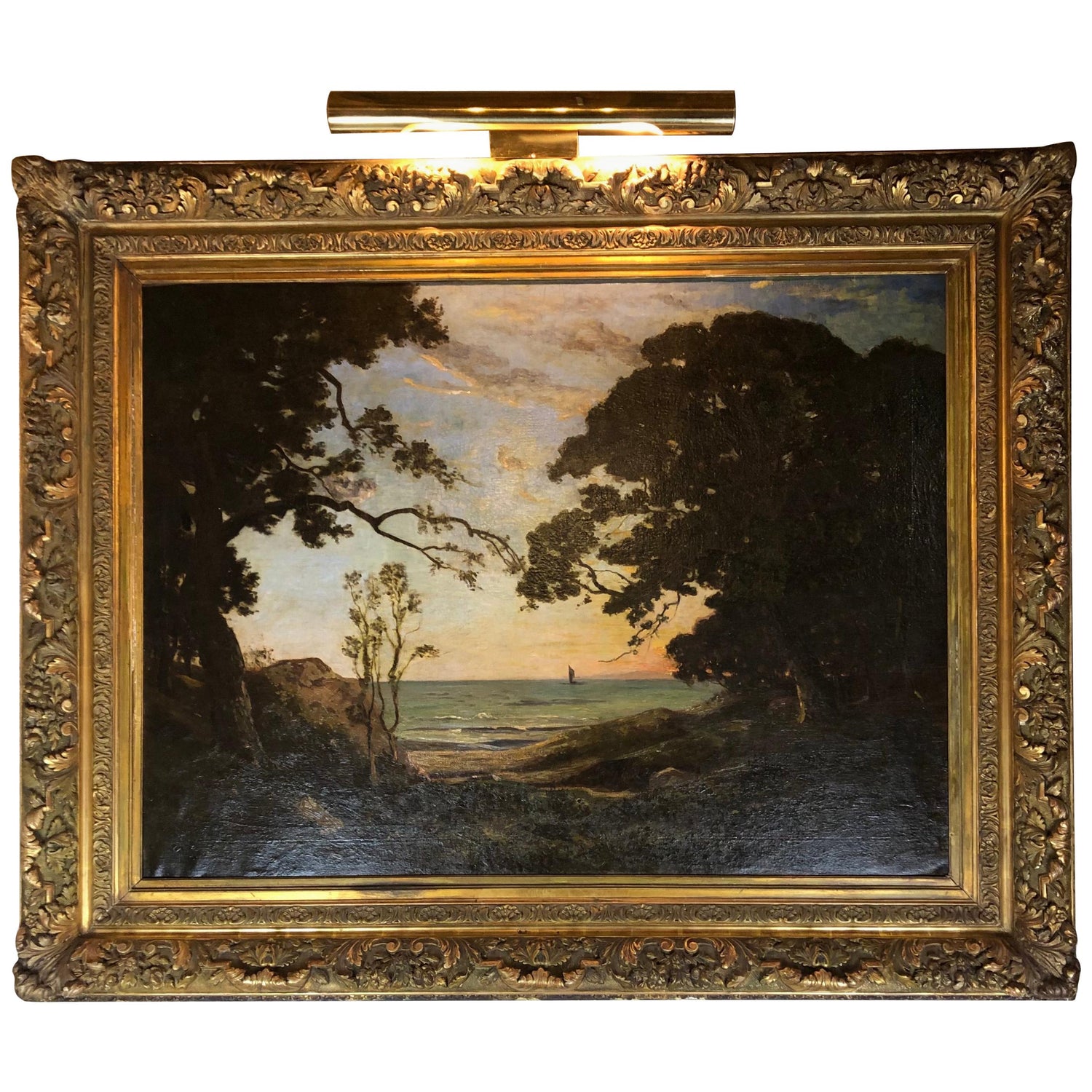 19th century antiques — French seascape oil painting by Alfred Couturaud