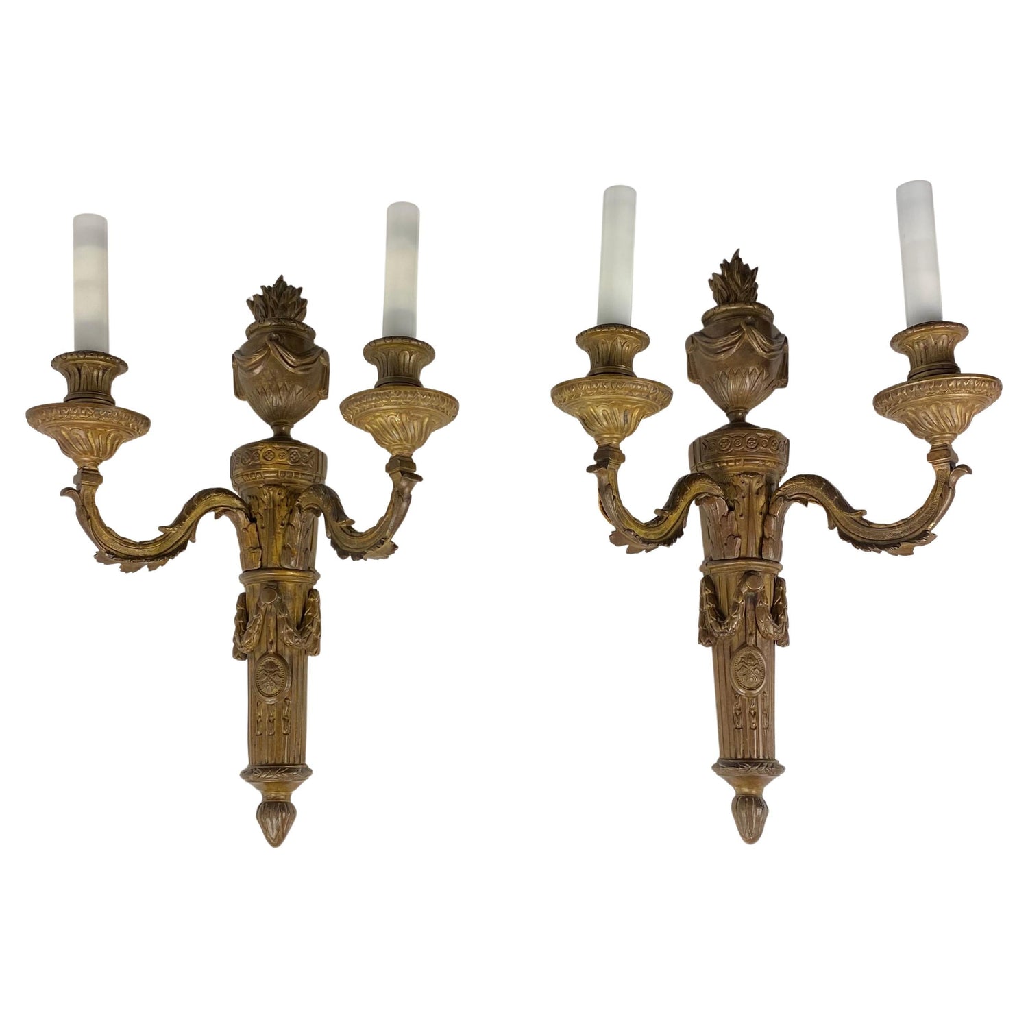 Sconces — pair of French 18th century Louis XVI style bronze sconces