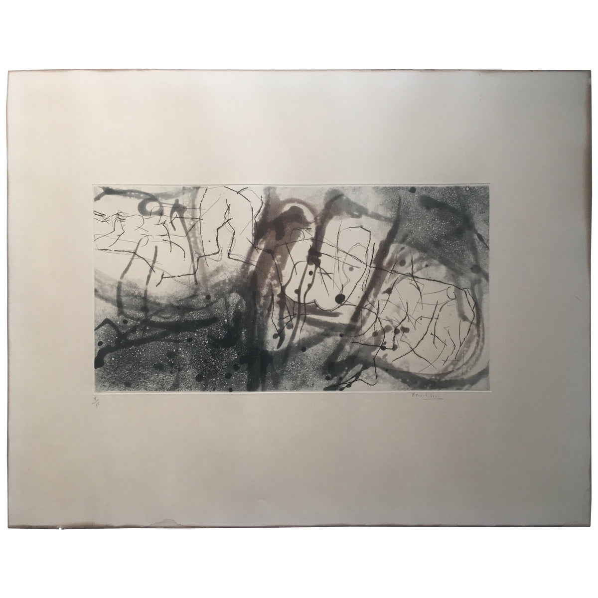 Baignade Abstract Etching, Mid-Century Modern, Signed 8/75, France