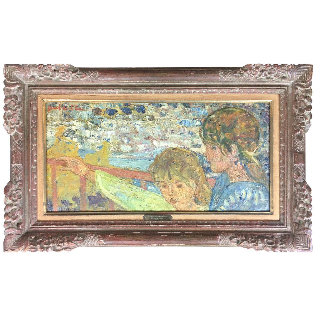 French Oil Painting "Children in Front of the Sea" by Helene Girod De L'Ain