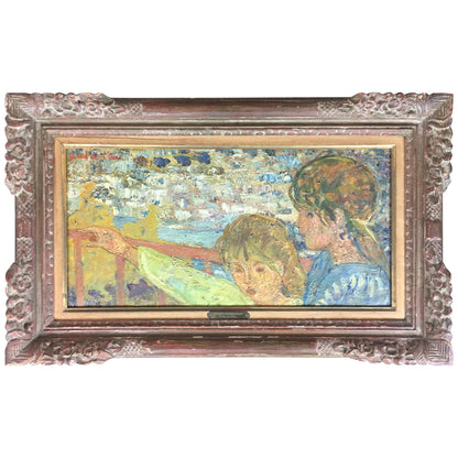 French Oil Painting "Children in Front of the Sea" by Helene Girod De L'Ain
