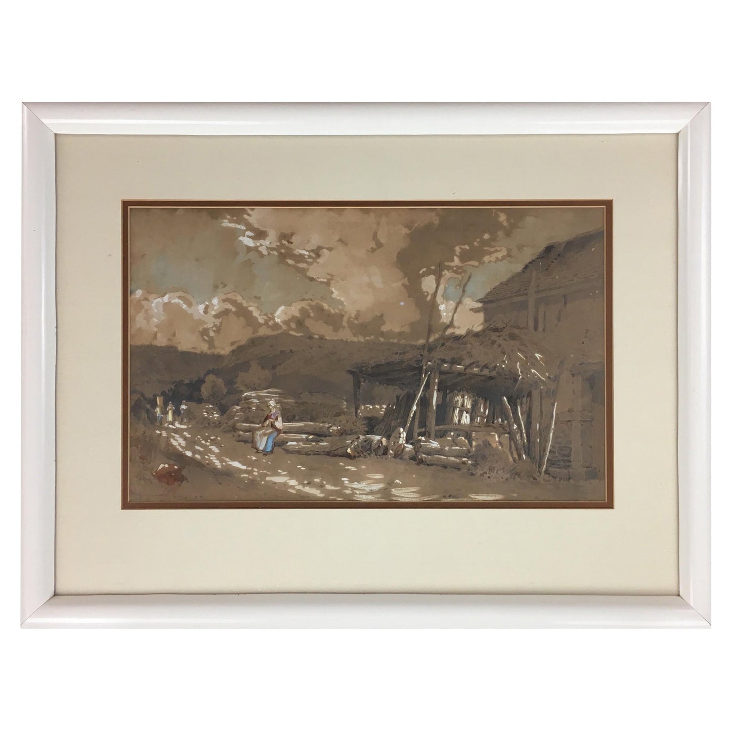 French Post Impressionist Watercolor Painting of Brittany Landscape