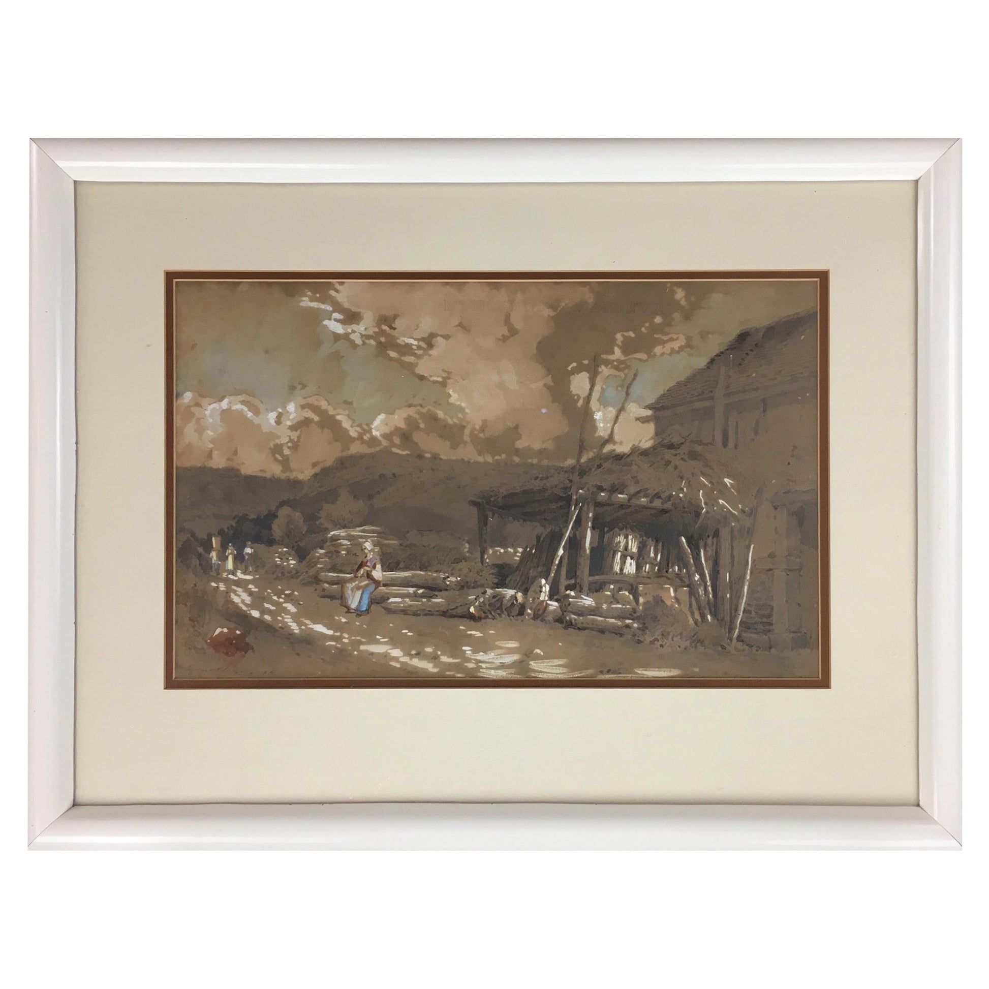 French Post Impressionist Watercolor Painting of Brittany Landscape