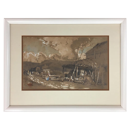 French Post Impressionist Watercolor Painting of Brittany Landscape