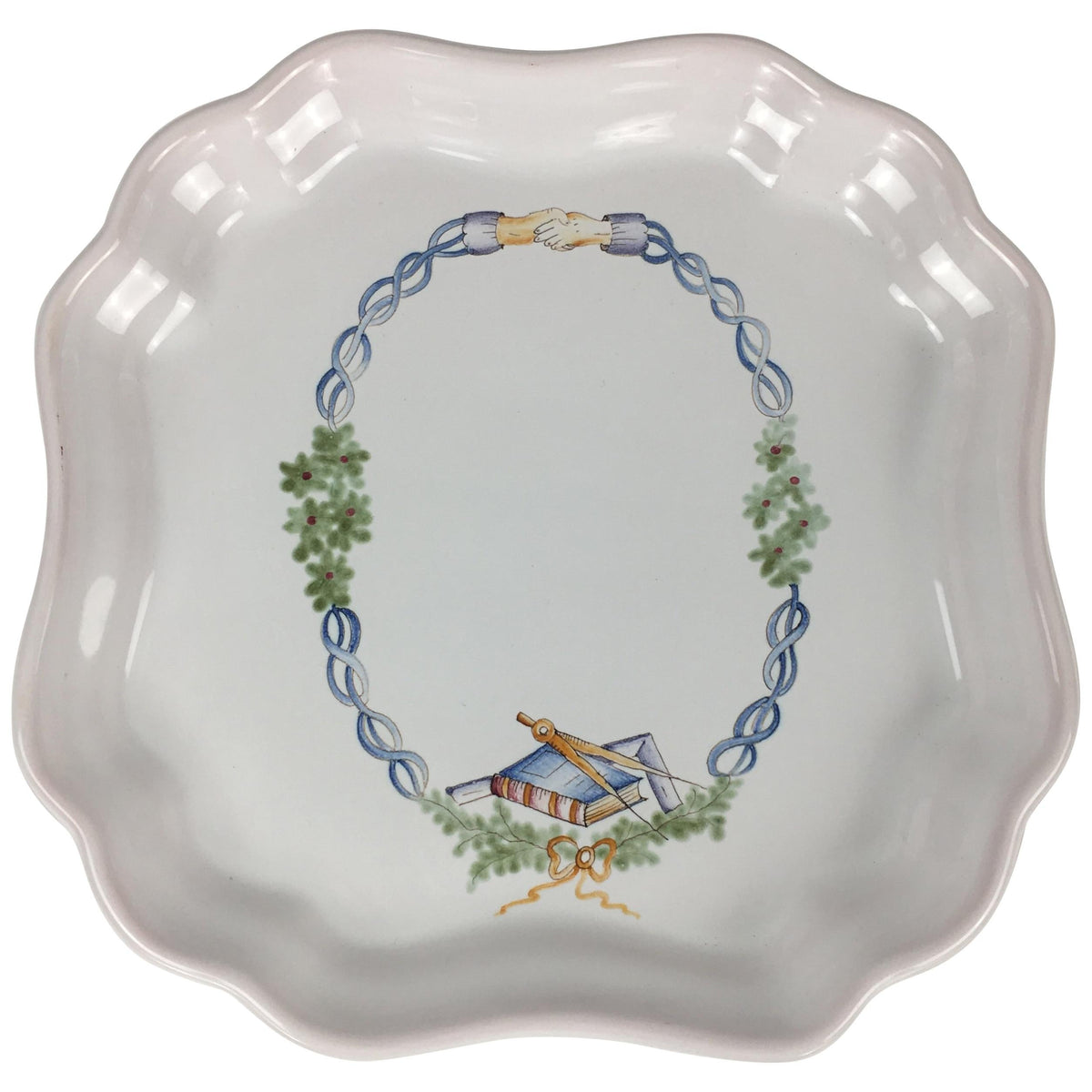 Masonic Ceremonial Hand-Painted Plate Signed Moustiers