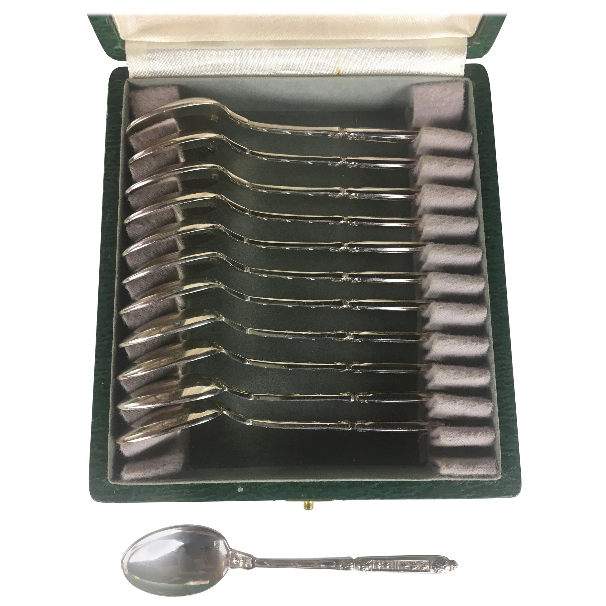 French Sterling Silver Spoons Set of 12, Antique Tea, Coffee or Dessert Spoons