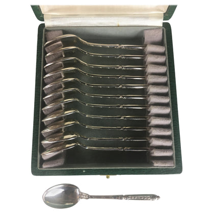 French Sterling Silver Spoons Set of 12, Antique Tea, Coffee or Dessert Spoons